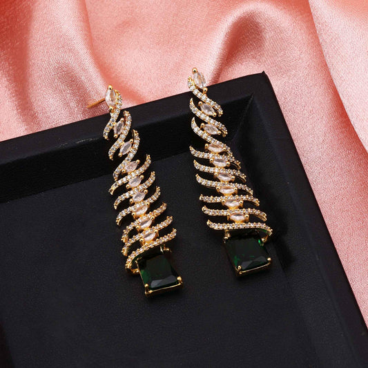 Green Color Shining Designer American Diamond Earrings For Festive And Cultural Events