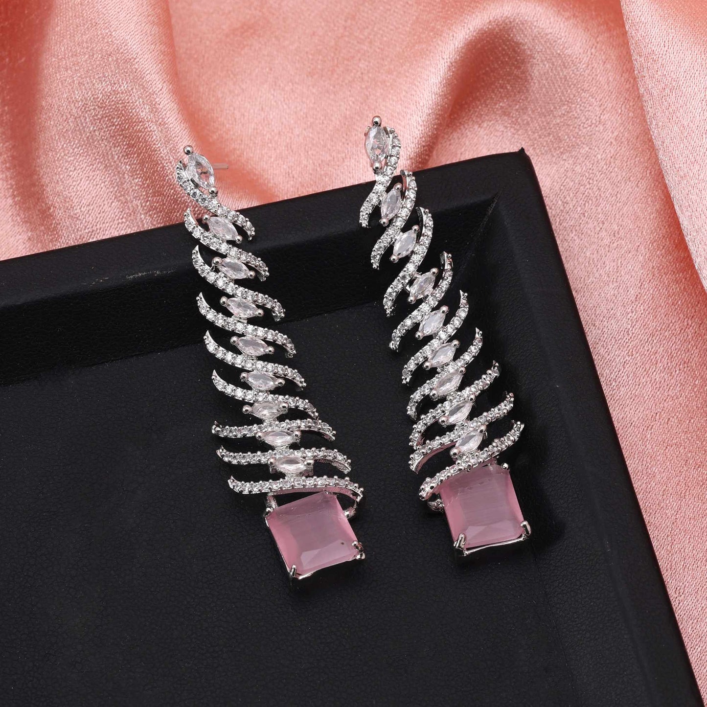 Pink Color Pretty Designer American Diamond Earrings For Bridesmaids And Daily Wear