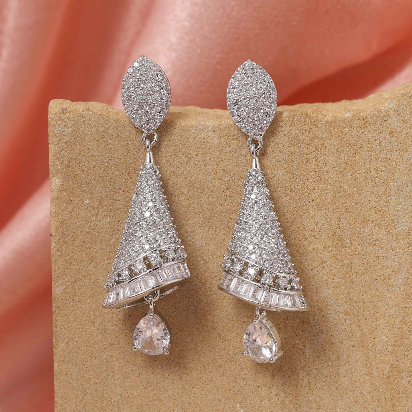 Silver Color Elegant Studded American Diamond Earrings For Women’S Festive Collection