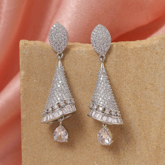 Silver Color Elegant Studded American Diamond Earrings For Women’S Festive Collection