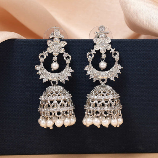 Silver Color Premium Finish American Diamond Earrings For Wedding And Casual Outfits