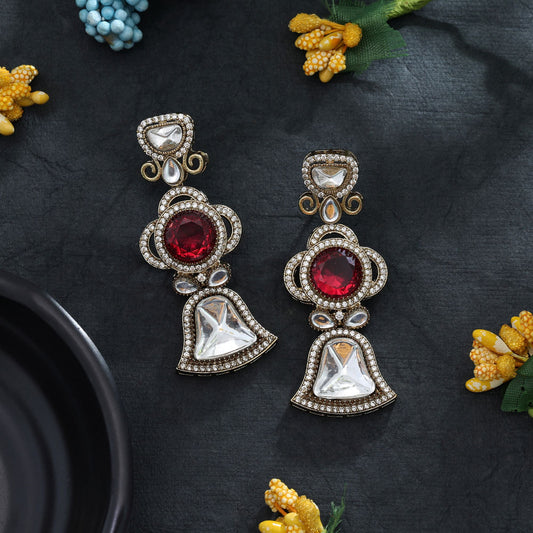 Rote amerikanische Diamantohrringe für Brautmode, traditionelles Statement-Schmuckdesign