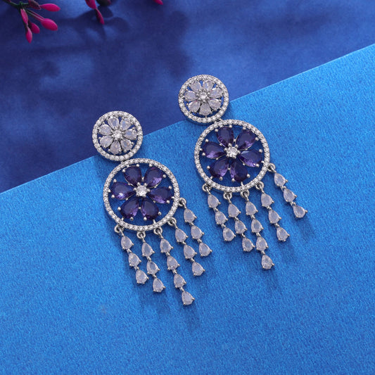 Purple Color American Diamond Earrings with Stylish Modern Design
