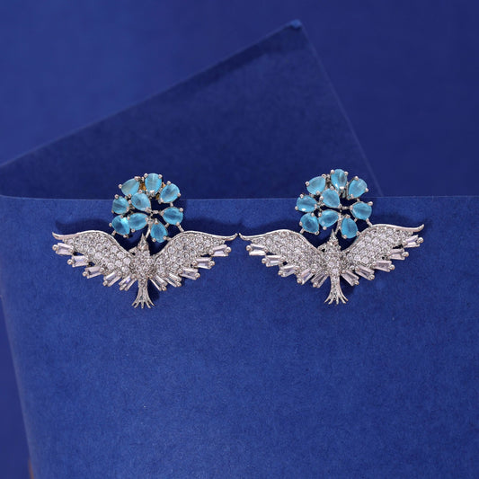 Firozi Color American Diamond Earrings with Trendy Elegant Appeal