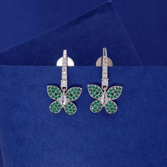 Green Color American Diamond Earrings with Beautiful Stone Work
