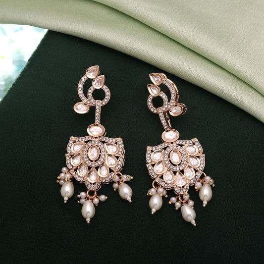Polki Kundan & American Diamond White Color Drop Earrings with Classic Elegant Party Wear Jewelry Style