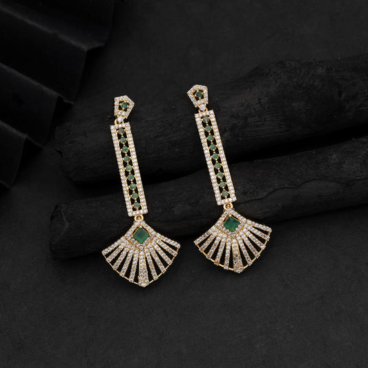 Vivid Royal Green Color American Diamond Drop Earrings For Wedding Outfits