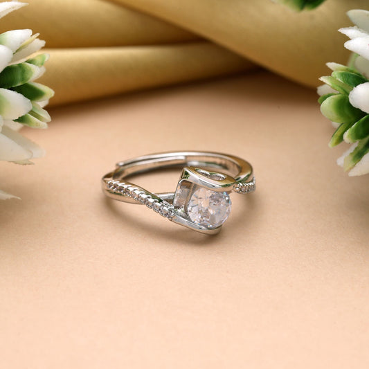 Elegant Silver Color Combo Of 12 Pieces American Diamond Rings For Daily Use