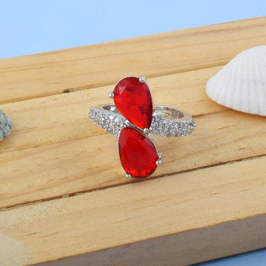 Bold Red Color American Diamond Ring With Sophisticated Sparkling Accent