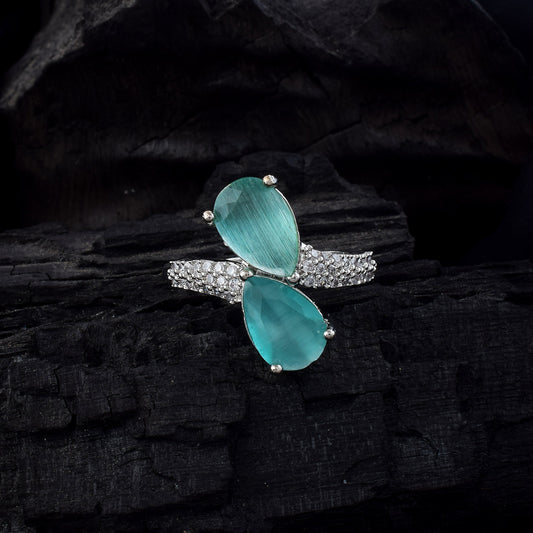 Unique Rama Green Color American Diamond Ring For Vibrant Style Appeal