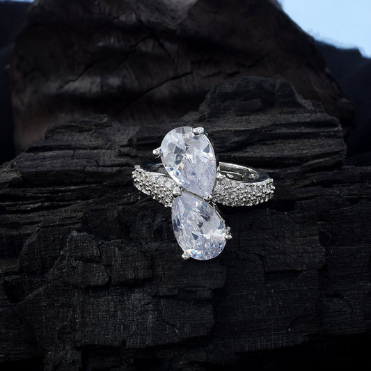 Luxurious Silver Color American Diamond Ring For Graceful Evening Wear