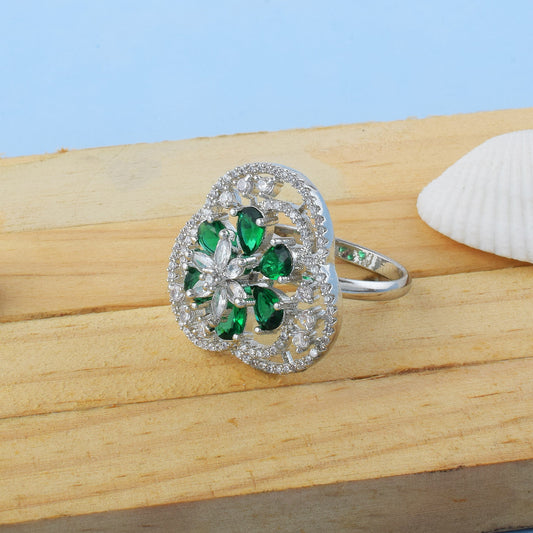 Elegant Green Color American Diamond Ring Featuring Modern Luxury Design