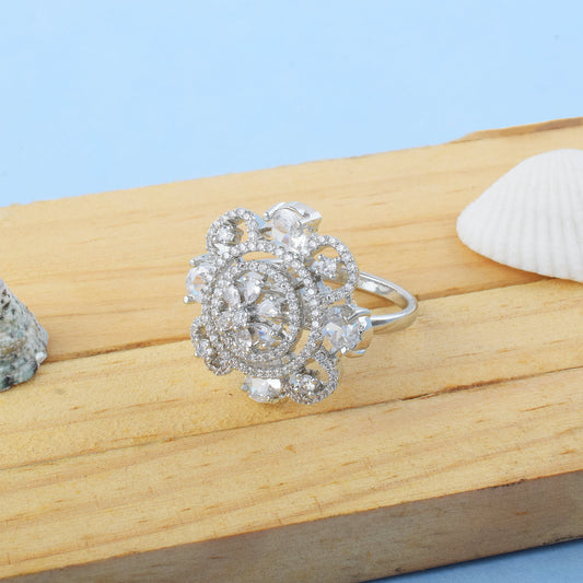 Timeless Silver Color American Diamond Ring With Fine Shine And Details