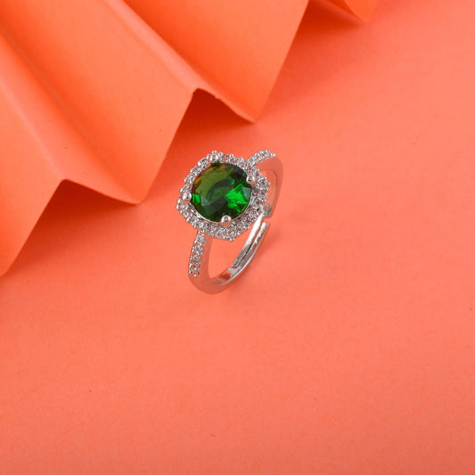 Elegant Green Color American Diamond Ring For Festive Glamour Moments