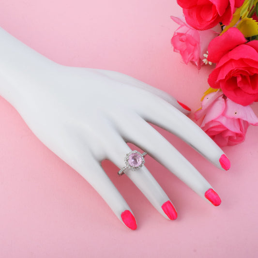 Lovely Pink Color American Diamond Ring With Soft Romantic Shine