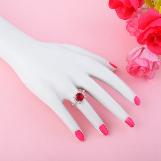 Elegant Red Color American Diamond Ring For Festive Glamour Moments