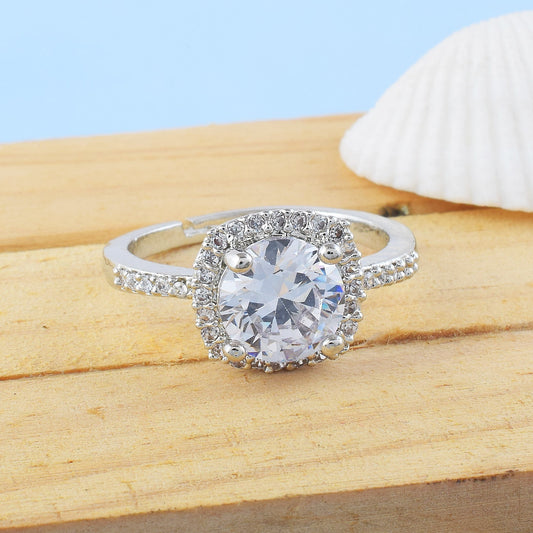 Classic Silver Color American Diamond Ring With Elegant And Sleek Look