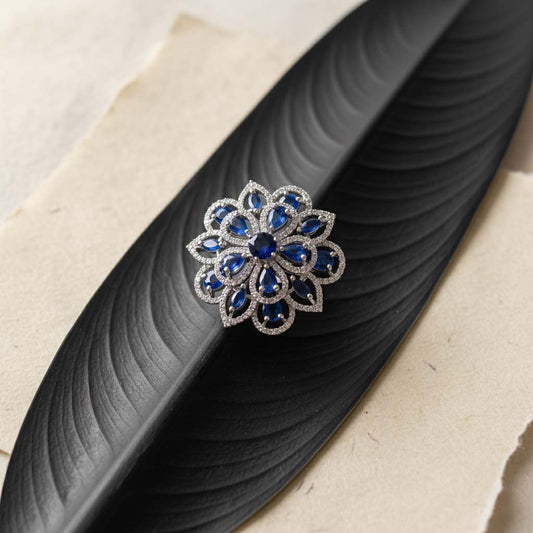 Vibrant Blue Color American Diamond Ring Made To Highlight Your Unique Festive Glamour