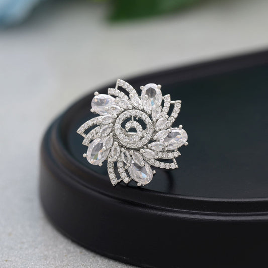 Silver Color American Diamond Ring Designed For Minimal Elegance With Brilliant Shine