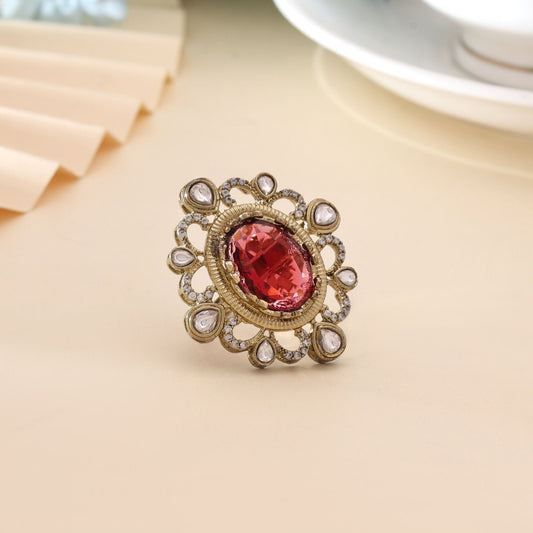 Rani Color American Diamond Ring Featuring Royal Shine For Festive Occasions