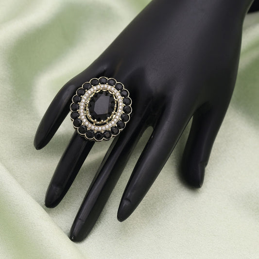 Black Color American Diamond Ring Styled For Bold Contemporary Fashion Looks