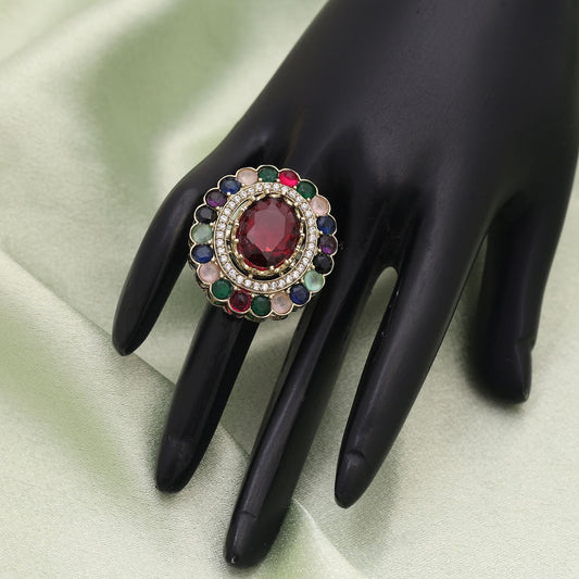 Multi Color American Diamond Ring Blending Vibrant Stones With Luxury Appeal