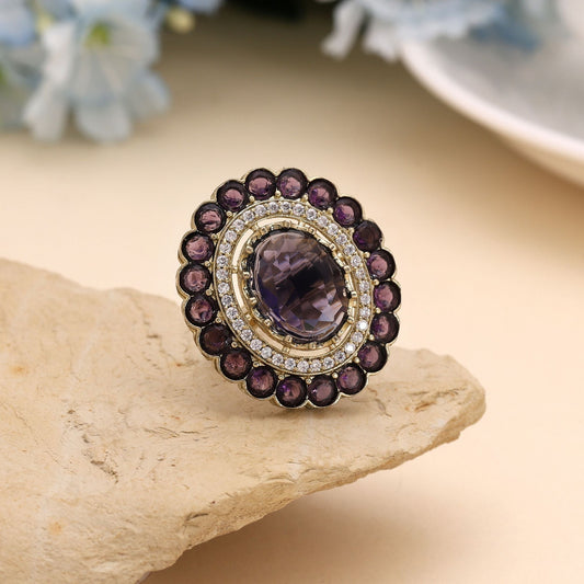 Purple Color American Diamond Ring Inspired By Royal Tones And Modern Styling