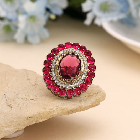 Rani Color American Diamond Ring Created For Wedding And Celebration Wear