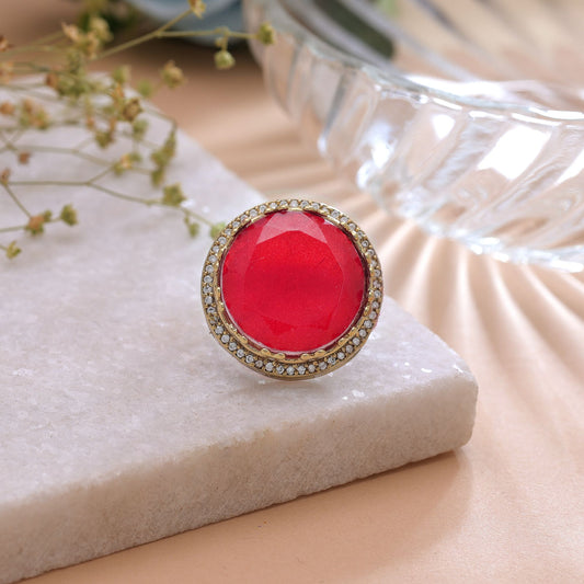 Red Color American Diamond Ring Featuring Premium Crystal Party Wear Appeal