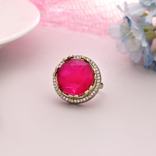 Rani Color American Diamond Ring Designed For Graceful Ethnic Styling