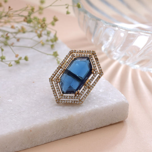 Blue Color American Diamond Ring Crafted with Premium Sparkling Crystal Finish
