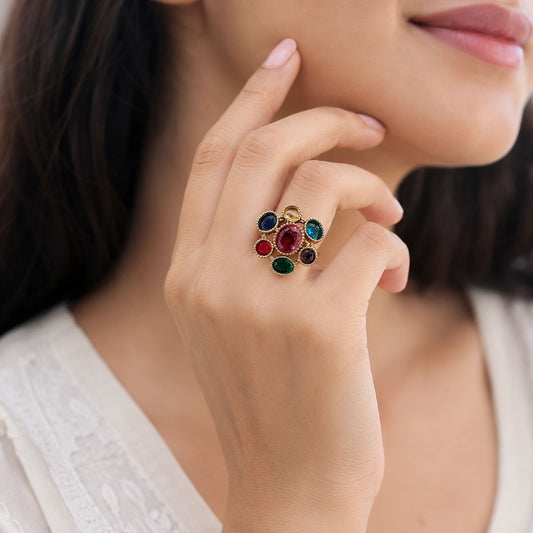 Multi Color American Diamond Ring with Premium Elegant Fashion Jewelry Style