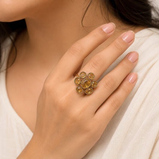 Yellow Color American Diamond Ring with Beautiful Modern Jewelry Design Finish