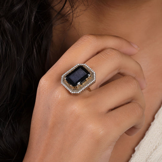 Black Color American Diamond Ring Crafted for Stylish Party Wear Fashion Look