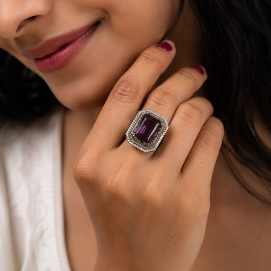 Purple Color American Diamond Ring Featuring Royal Sparkling Fashion Appeal