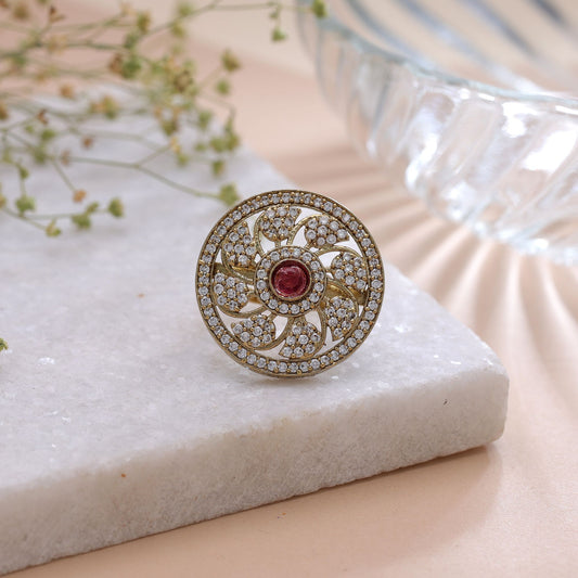 Pink Color American Diamond Ring Featuring Luxury Crystal Designer Finish