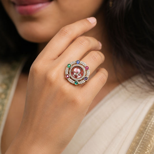 Multi Color American Diamond Ring Crafted with Premium Fashion Jewelry Design