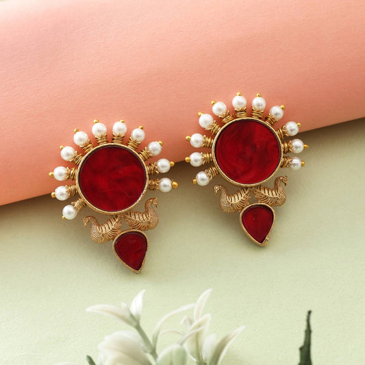 Gorgeous Red Color Amrapali Earrings For Ethnic Festivals And Bridal Outfits
