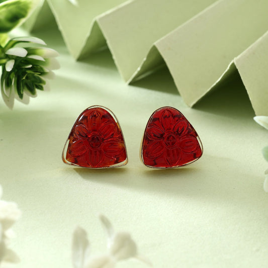 Radiant Red Color Amrapali Earrings With Intricate Kundan Stone Work Design