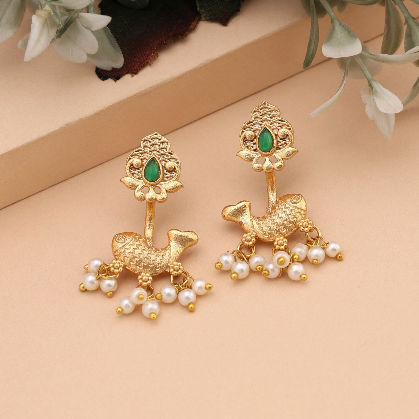 Gorgeous Green Color Amrapali Earrings For Wedding Festivals And Occasions