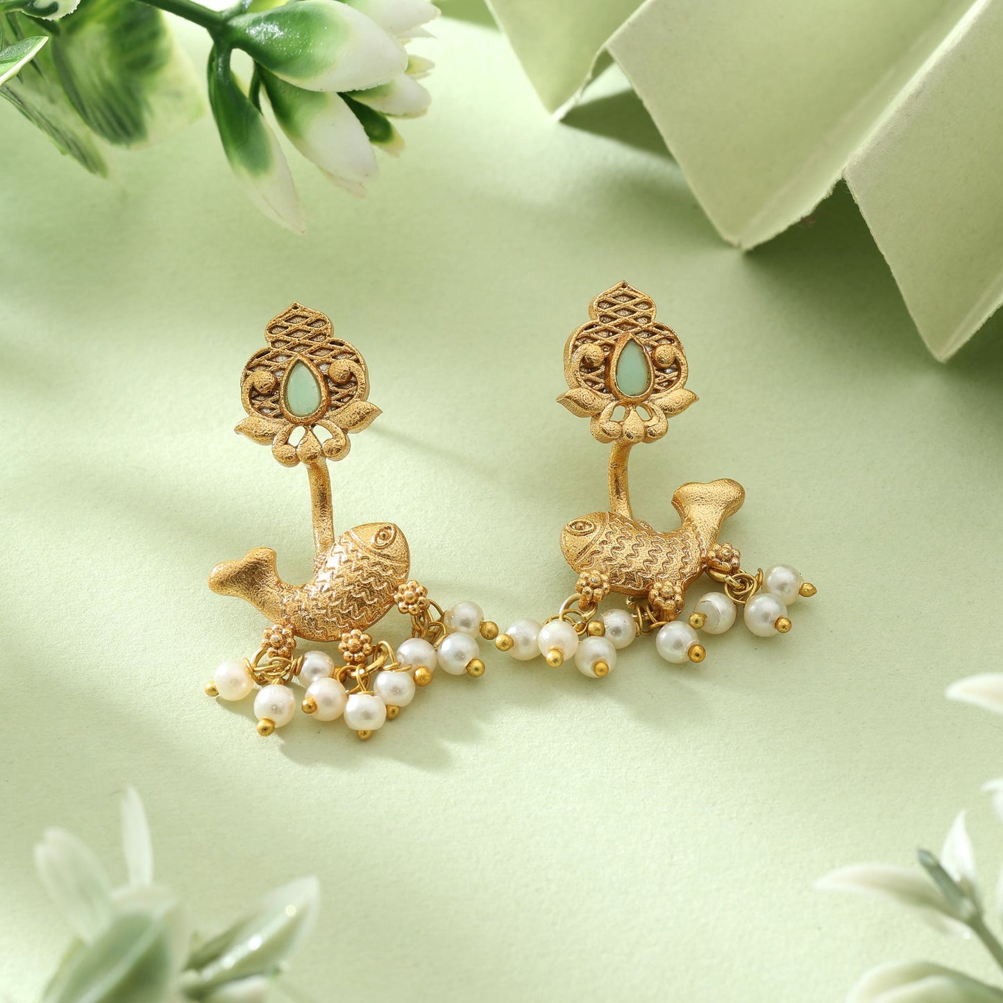 Trendy Pista Green Color Amrapali Earrings With Intricate Meenakari Artwork