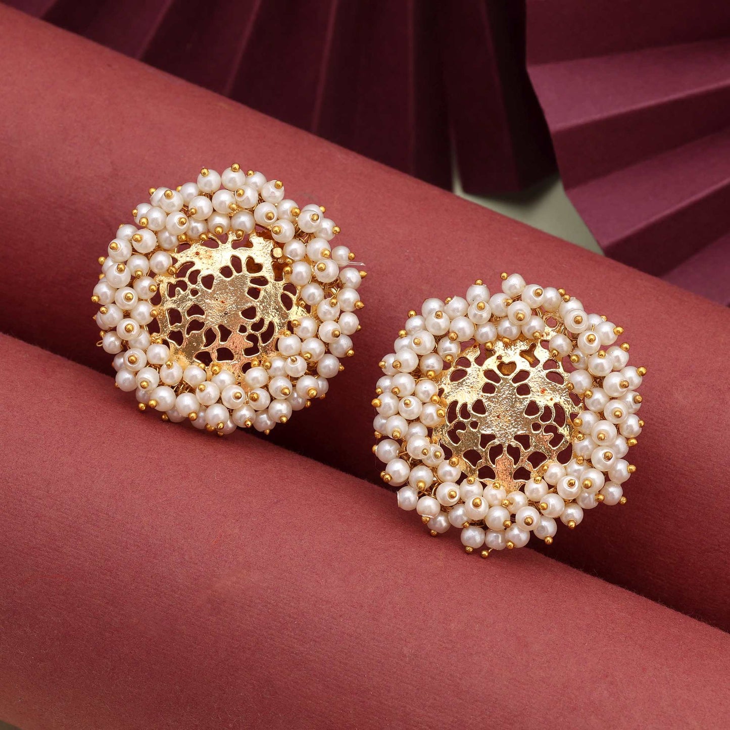 White Color Antique Finish Amrapali Earrings For Traditional And Bridal Look