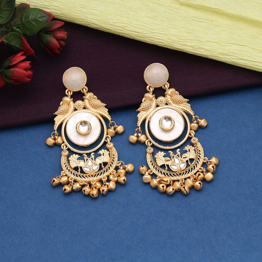 White Color Ethnic Heritage Style Amrapali Earrings For Wedding And Party Events
