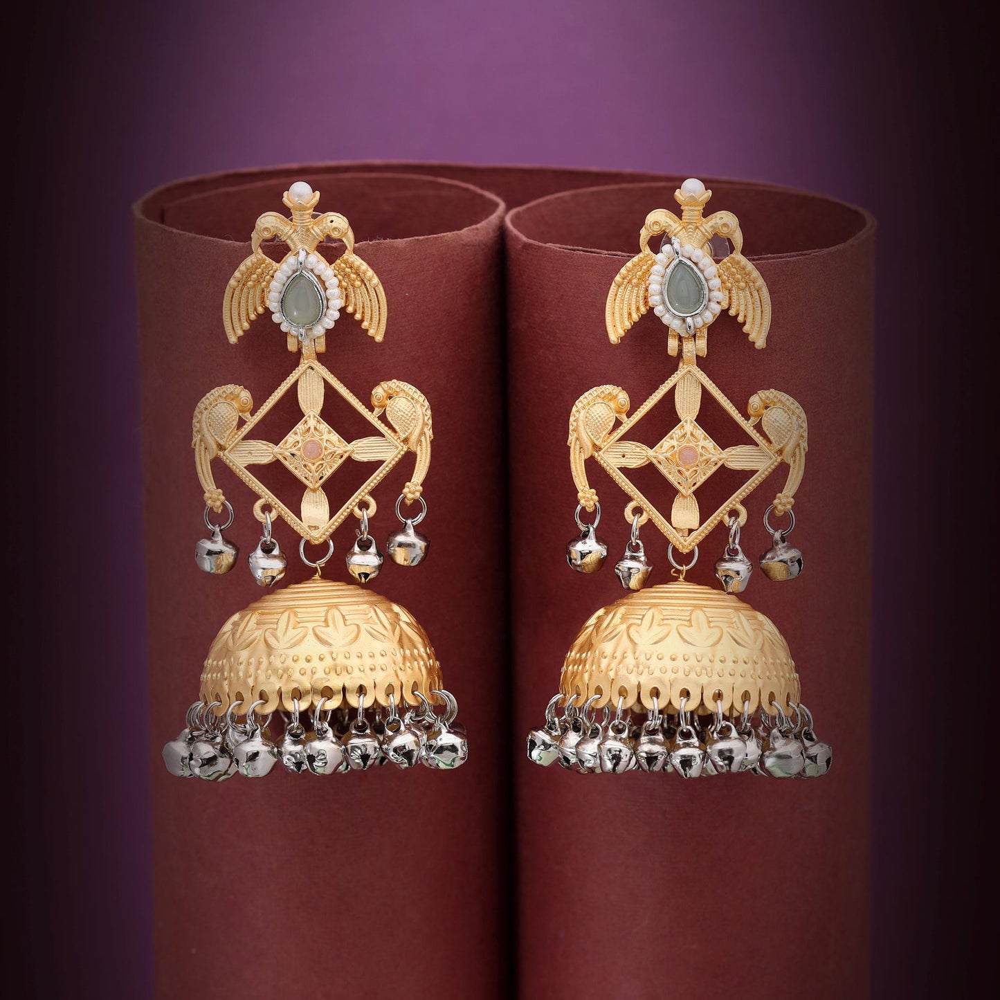 Grey Color Stylish Designer Amrapali Earrings For Wedding And Festive Events