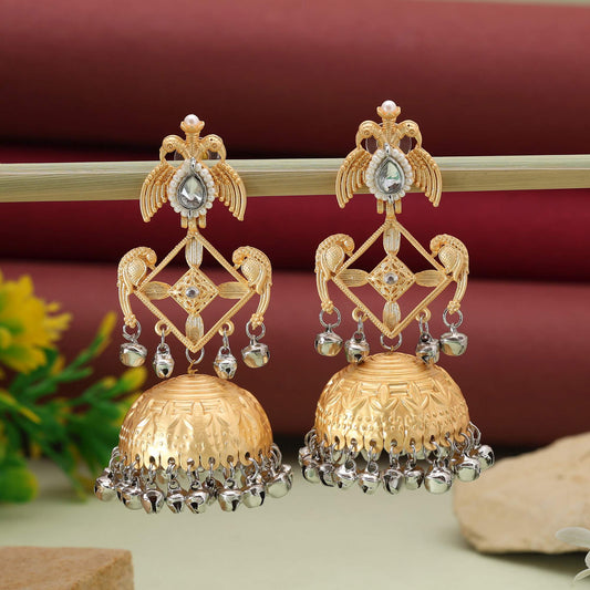 Gold & Silver Color Antique Finish Designer Amrapali Earrings For Brides And Women