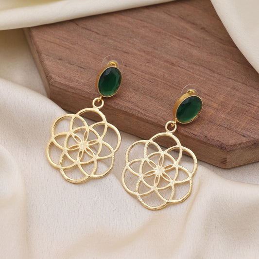 Green Color Amrapali Earrings Featuring Antique Finish With Tribal Inspiration
