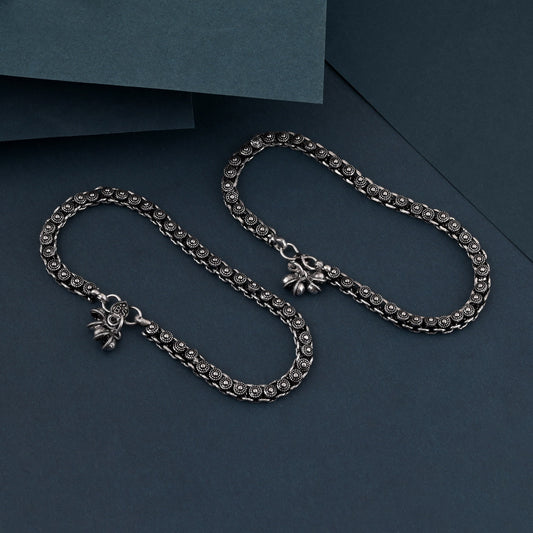 Ethnic Silver Color Oxidised Anklet With Beautiful Ghungroo Embellishments