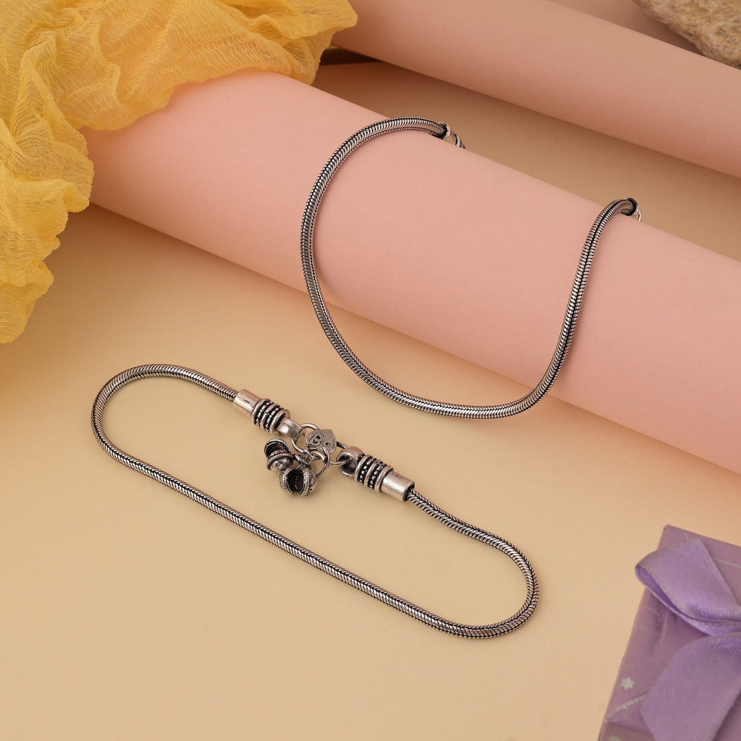 Designer Silver Color Oxidised Anklet With Unique Pattern And Artisanal Touch