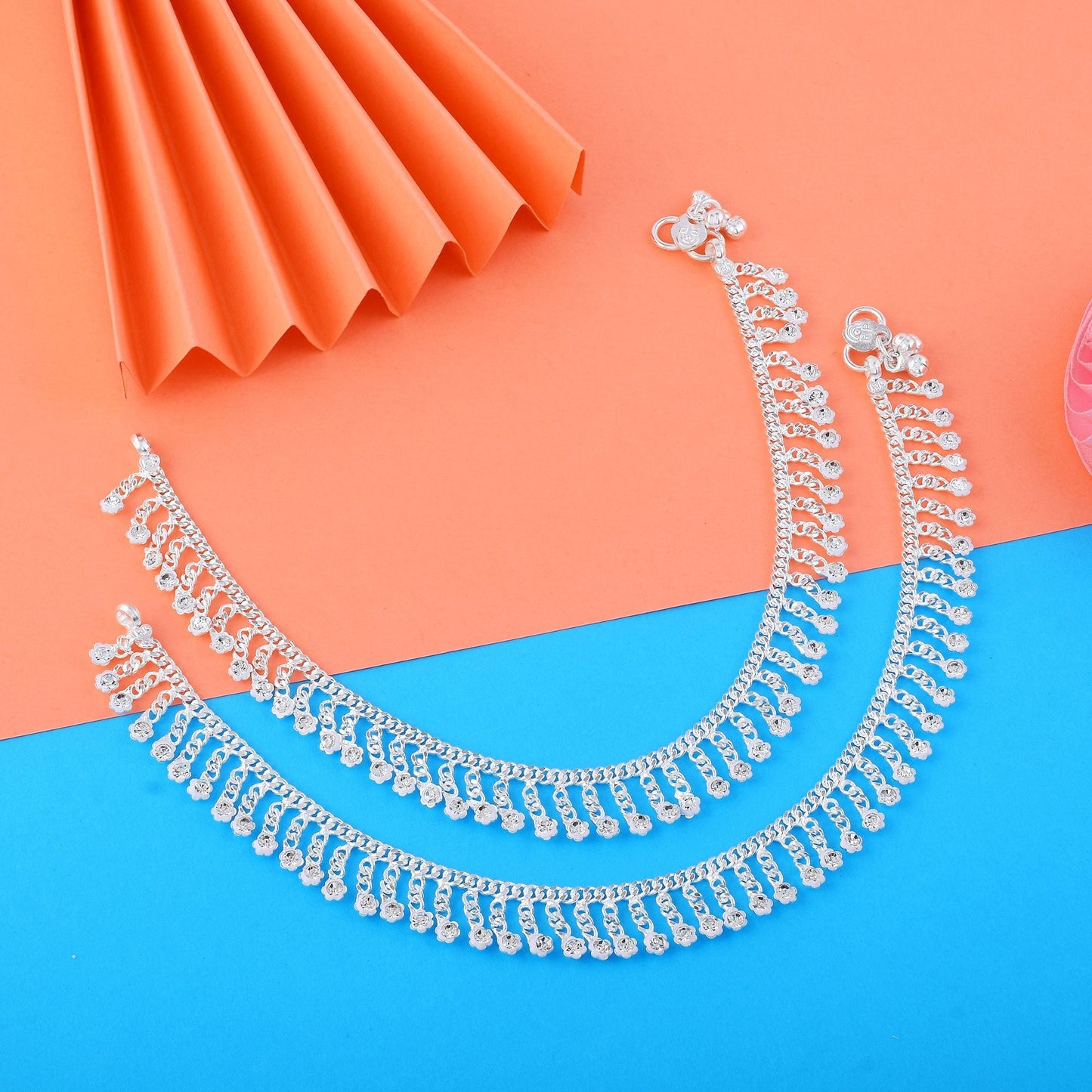 Beautiful Silver Color Anklets Designed with Traditional Indian Artistic Craft for Wedding Events