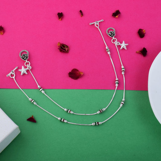 Stylish Silver Color Oxidised Anklet Crafted For Wedding Celebrations, Festivals, And Daily Wear Jewelry